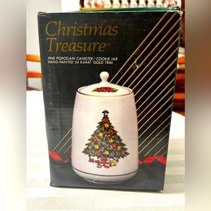Christmas Treasure Fine Porcelain Canister/Cookie Jar w/ Lid